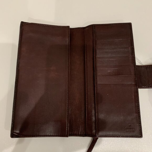 Gucci Brown Leather Bifold Long Wallet Sku#84185 (gently used, pocket dusty) - Picture 7 of 14
